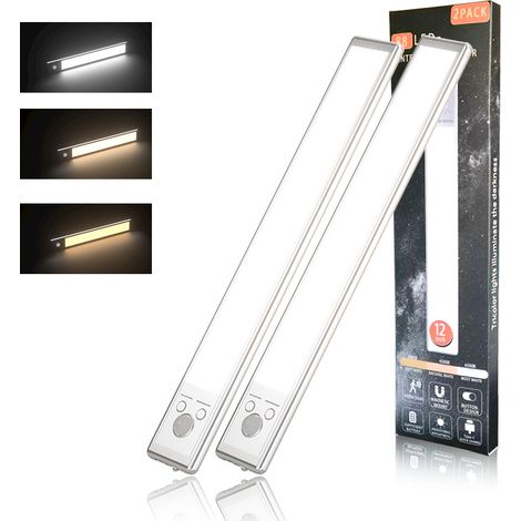 Éclairage sous meuble de cuisine - avec détecteur de mouvement, batterie rechargeable, longue durée et résistant - installation facile, fixation magnétique puissante - lot de 2 (1/5)