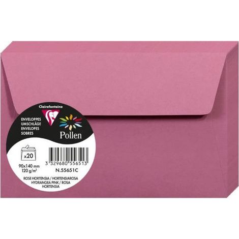 Enveloppe - CLAIREFONTAINE - Pollen - 90x140 mm - 120g - Rose hortensia - paquet de 20 (1/3)