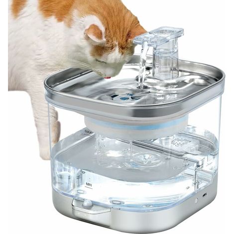 Fontaine à Eau Chat sans Fil, 2L Fontaine à Eau pour Chat Chiens Automatique avec Detecteur de Mouvement, Alimenté par Batterie, Pompe à Eau Super Silencieuse et 3 Filtre, pour Animaux (1/5)