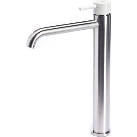 Rubinetto Miscelatore Monocomando Lavabo Alto in Acciaio Inox Satinato Maniglia Perla (1/3)