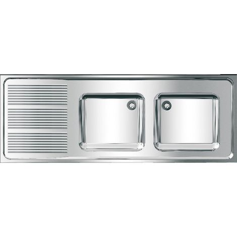 KWC Gewerbespüle, MAXIMA, Edelstahl, 2 Becken, 1600x382x600 mm, Tropfteil Li (1/2)