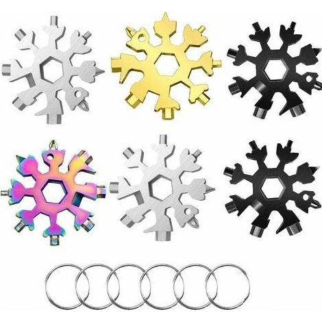 6 Pcs Outil Flocon Neige Outil multifonction en acier inoxydable 18-en-1,Clé à Flocon de Neige En Acier Inoxydable,Cadeau Homme,pour les voyages quotidiens Adventure Daily Tools (1/5)