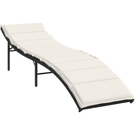 Chaise Longue en Rotin avec Coussin Noir 55x199x50 cm (1/5)
