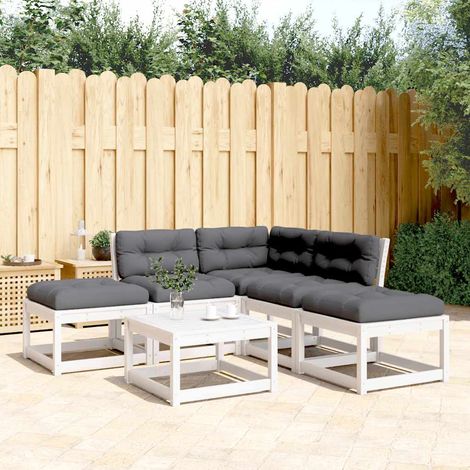 5-tlg. Garten-Sofagarnitur mit Kissen Weiß Massivholz Kiefer (1/5)