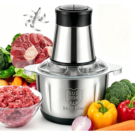 Hachoir à viande électrique 2L, 250W, robot culinaire domestique, hachage rapide de la viande, 2 vitesses, acier inoxydable, noir (1/5)