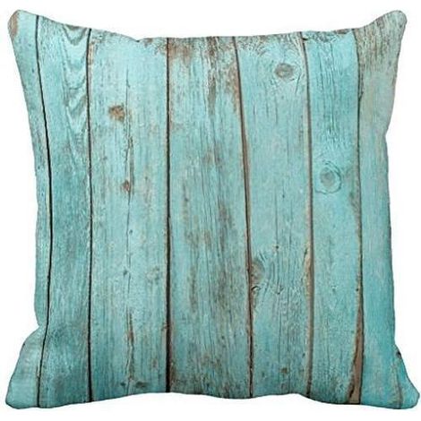Housse de coussin décorative turquoise en bois de grange - Pour canapé, décoration de voiture - 45 x 45 cm (1/5)