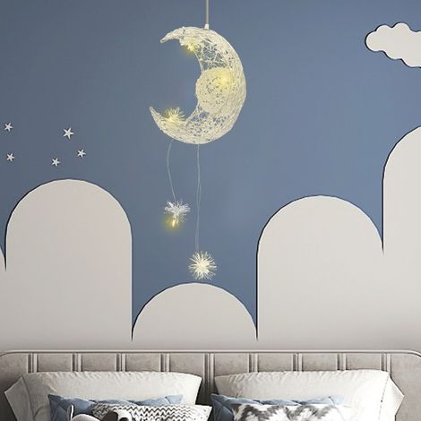 Lampe à suspendre, plafonnier créatif en forme de lune et d'étoiles, lampe à suspension LED pour chambre d'enfant. (1/5)