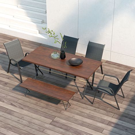 Set di 4 sedie da giardino impilabili, poltrona da esterno con braccioli e rivestimento in resina intrecciata effetto rattan