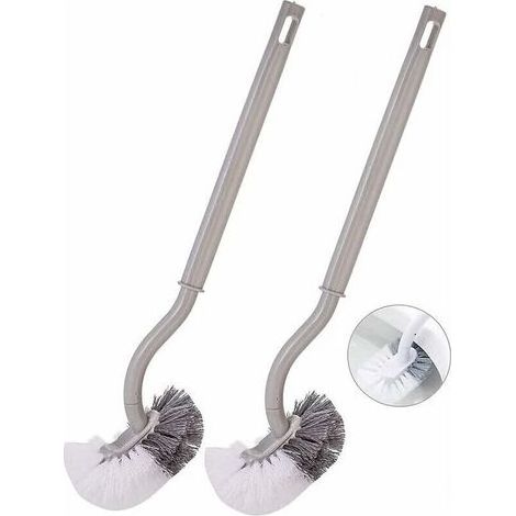 2pièce Brosse de Toilette Brosse WC Brosse de Toilettes à Manche Long Plastique, avec des Poils Solides pour Le Ménage des Toilettes, Nettoyage en Profondeur, Grise (1/5)