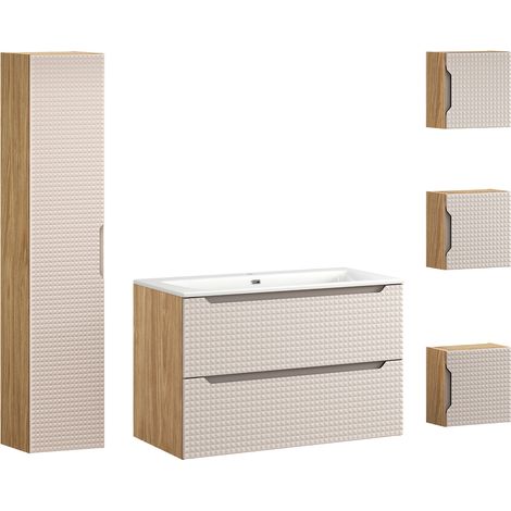 Set di mobili da bagno con lavabo Mallory beige e marrone 90cm,