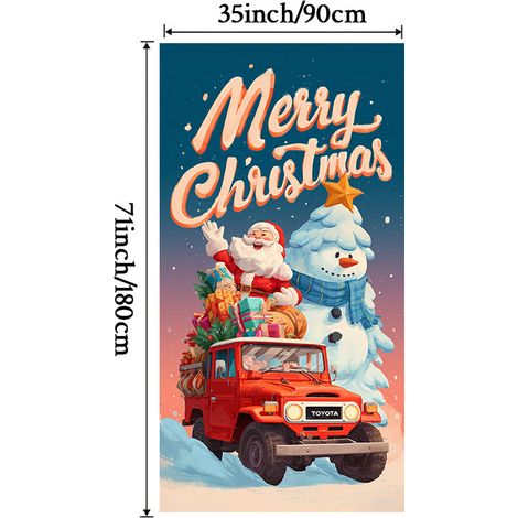 Décoration de porte de Noël, autocollant de porte, tissu décoratif à suspendre, toile de fond pour décoration de fête, décoration de porte de chambre - 90 x 180 cm (perforé + ruban) - 26