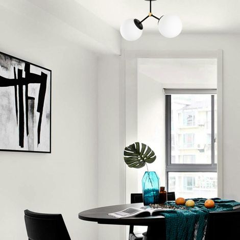Plafonnier design métal noir 2 globes verre dépoli SIERRE (1/5)