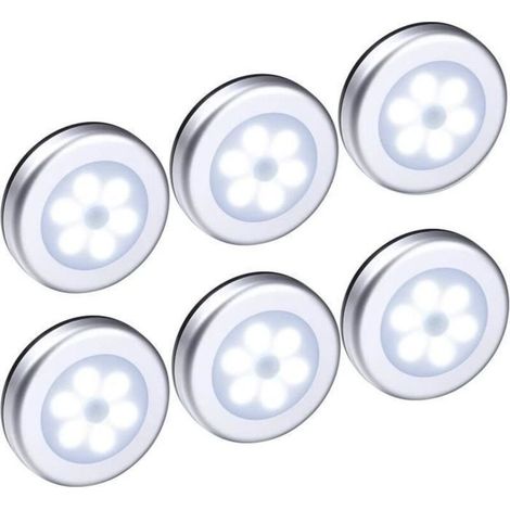 6pcs Lampe Détecteur de Mouvement, Veilleuse LED sans fil, Lampe de Placard pour escalier, placard, couloir, Argent - Lumière blanch (1/4)