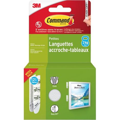COMMAND - Languette adhesive petite accroche tableaux blister de 12