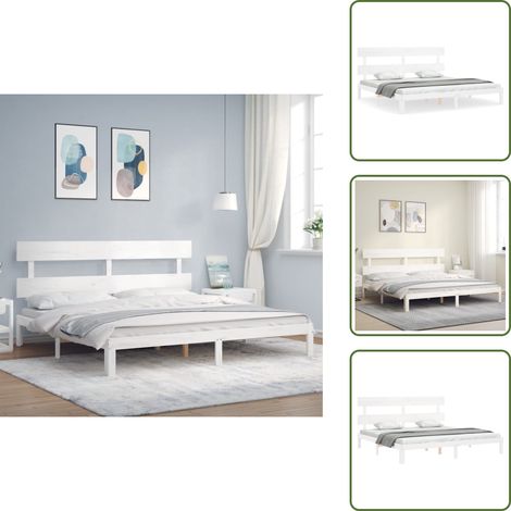 Massivholzbett ohne Matratze Weiß 200x200 cm Kiefernholz - Holzbett - Kiefernholzbett - Doppelbett - Weißes Bett - Massives Holzbett (1/5)