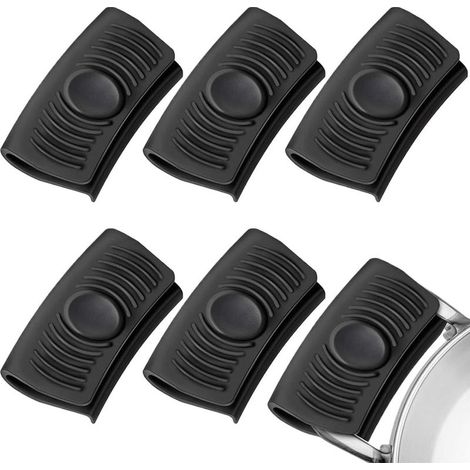 Lot de 3 Paires de poignées en Silicone pour poêle Chaude en Fonte - Manchons isolés thermiquement, Thermique pour poignée de Casserole, Outils de poignée en Silicone, Outils de Cuisine, Noir (1/5)