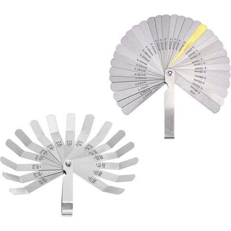2pcs Jauge d'Épaisseur Jeu de Cales 32 Lames Métrique Impérial et 16 Lames Feeler Gauge en Acier au Manganès pour Mesure Précis Epaisseur Intervalle (1/4)
