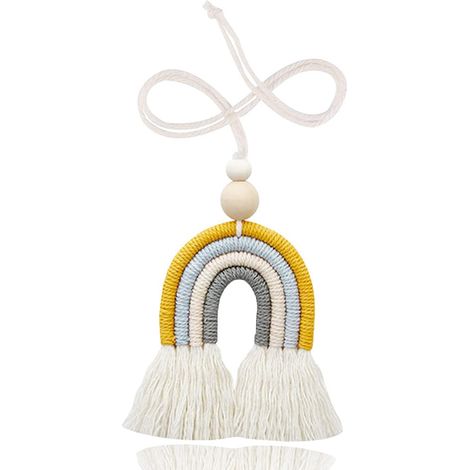 lot De 1 Voiture Arc-en-ciel En Dentelle  Suspendre Avec Des Perles En Bois (jaune) Pour Dcoration De Voiture Murale. (1/5)