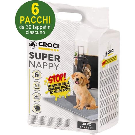 180 tapis hygiéniques pour chiens SuperNappy Carbone Active 84x57 cm - 6 paquets de 30 chacun
