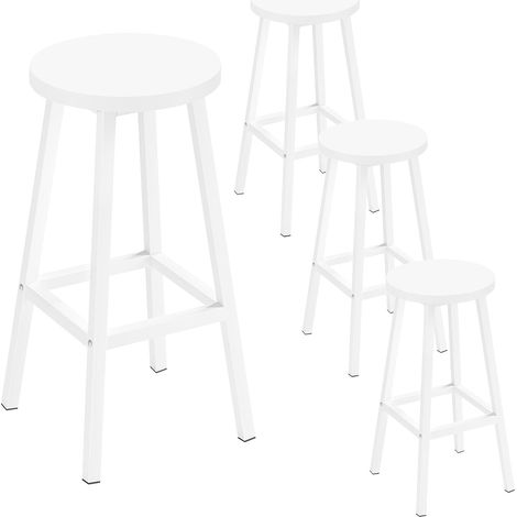 Klihome 4x Sgabelli da Bar, Sgabello da Bar con Gambe Poggiapiedi, Sgabello senza Schienale per Cucina, Sala da Pranzo e Bar, Bianco (1/5)