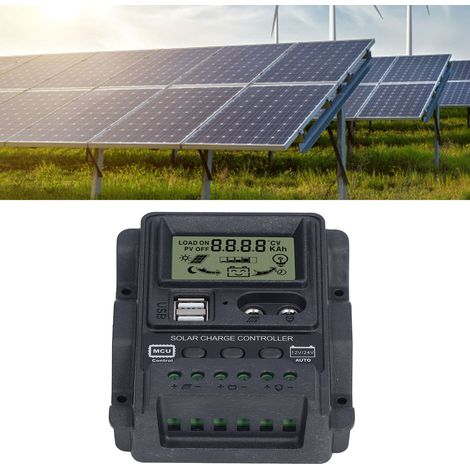 Contrôleur de production d'énergie photovoltaïque double USB, contrôleur solaire LCD 12 V/24 V, contrôleur de charge PWM, 30 A (1/5)