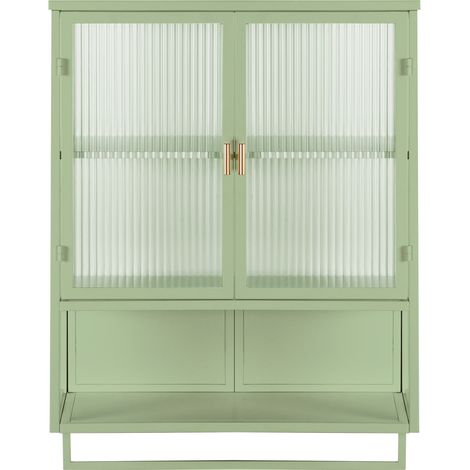 Armario mural de 60 cm con 2 puertas, vidrio y metal, verde (1/5)