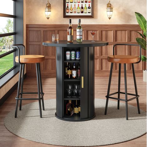 Tavolo alto rotondo con contenitore, 60x60x91,6 cm, MDF e metallo, nero, OKWISH (1/5)