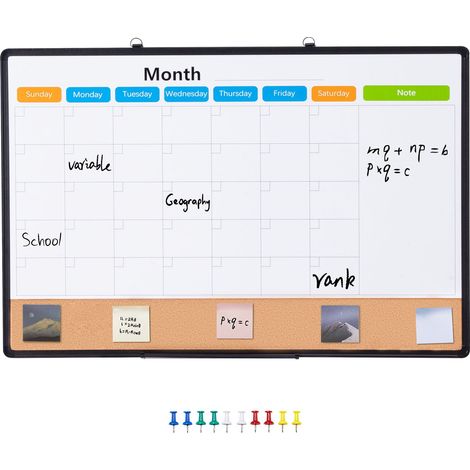 Tableau blanc mensuel 36x24 cm avec panneau liège, cadre aluminium, 2-en-1 magnétique à fixer au mur, idéal école, maison, bureau. (1/5)