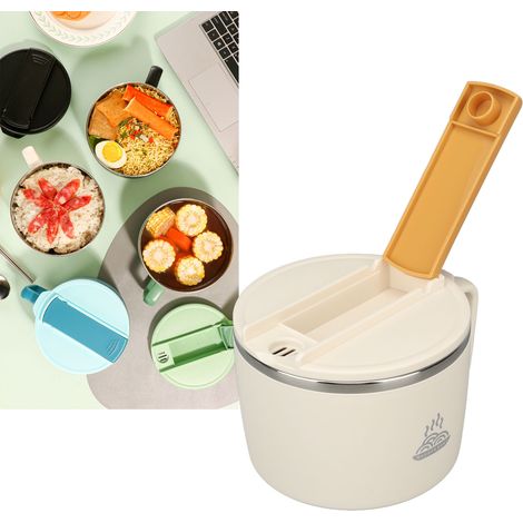 Tragbarer, isolierter Becher aus Edelstahl 304, ideal für Studenten, für schnelle Mahlzeiten, Mittagessen im Büro, in der Mensa oder im Studentenwohnheim. Großes Fassungsvermögen, cremeweiß. (1/5)