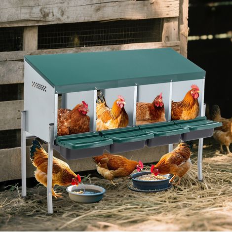 Nido per galline 107x33x81 cm in metallo verde, 4 scomparti con coperchio – MEUBLIV (1/5)