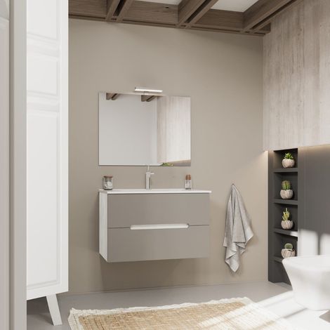 Mueble De Baño Bicolore 80Cm Blanco Roble, 2 Cajones Gris Magnolia (1/5)