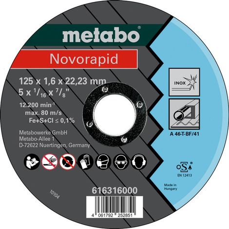 METABO Novorapid 125 x 1,6 x 22,23 Inox, TF 41 616316000 (1/2)