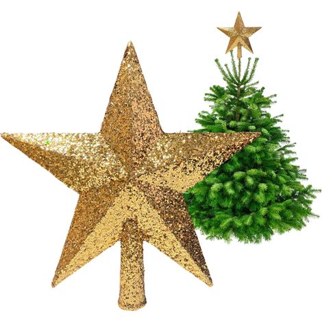 Puntale per albero di Natale - stella glitterata oro 20 cm (1/5)