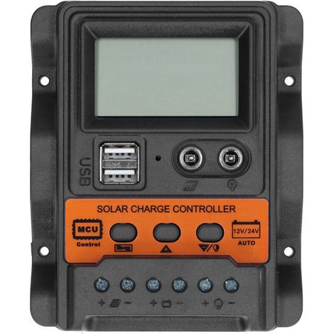 Jeffergarden Contrôleur de charge solaire avec écran LCD, double port USB, régulateur de décharge CC 12 V-24 V, 30 A (1/5)