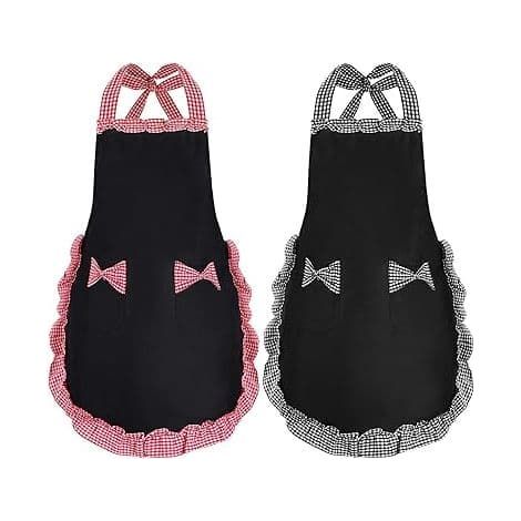 BelleRise - Tablier femme noir à 2 poches, tablier cuisine imperméable pour cuisine et jardinage, lot de 2 (1/5)