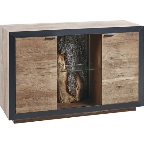 Aparador LED madera clara negro 120 x 42 cm MDF 2 puertas armario estantes Marana (1/5)