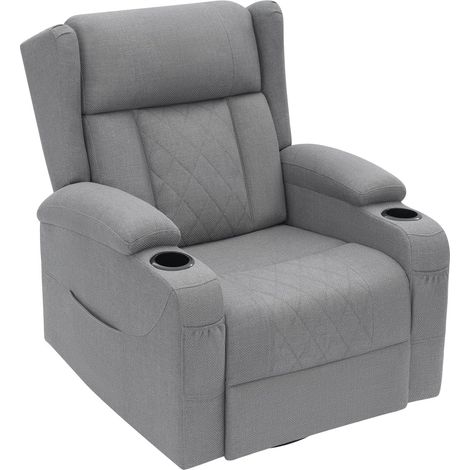 WOLTU Poltrona Relax Reclinabile Regolabile con Poggiapiedi da Soggiorno Camera da Letto Girevole 360° con Funzione Dondolo, Tasche e Portabicchieri, Effetto Lino, Grigio