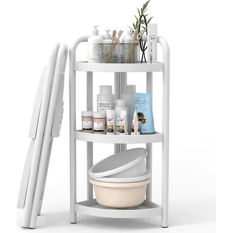 Étagère d'angle au sol pour salle de bain blanc amélioré