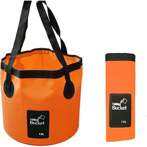 NineClouds Seau à eau pliant, 12L Portable Seau Camping Stockage Conteneur Lavabo (24 x 25 cm)-orange (1/5)