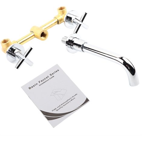 Robinet mélangeur eau chaude/eau froide en laiton pour lavabo, fixation murale encastrée, couleur argent (1/5)