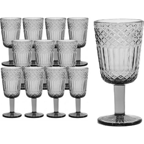 Set 12 bicchieri a Calici Imperiali grigio Antico in Pasta di Vetro bicchiere Vintage 30cl con piede Lavorazione Rilievo per Acqua e Vino Ideali per una Tavola speciale e Raffinata  Casa Ristorazione