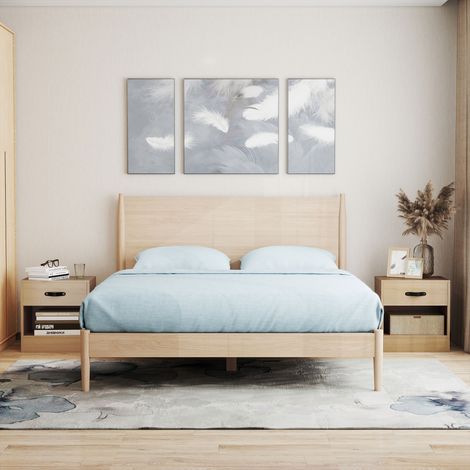 2er-Pack Nachttische mit Schublade und offenem Fach für das Wohnzimmer, 39 x 28 x 41 cm, Natur