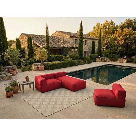 BOBOCHIC - Canapé de jardin modulable GIULIA avec bâche de protection, 1 chauffeuse 1 place, 1 angle et 1 méridienne   Rouge (1/5)