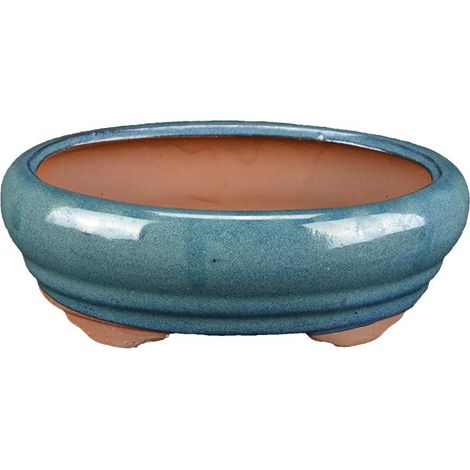 Vaso per bonsai ovale in gres smaltato verde 11,5x7,5x3,5 cm - YM4b
