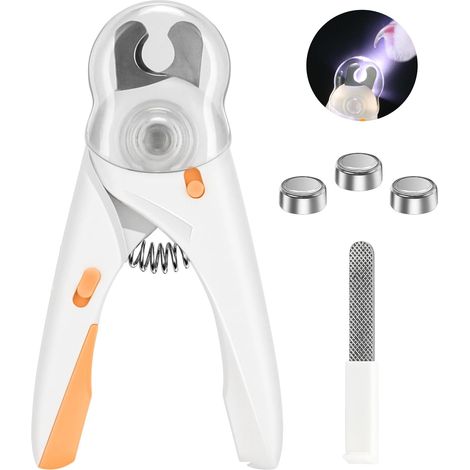 Cortaúñas para perros y gatos con luz LED, protector de seguridad, lima de uñas y protector contra salpicaduras, para mascotas grandes, medianas y pequeñas (1/5)