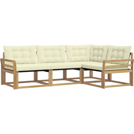 Conjunto de sofás de exterior con cojín 4 pcs Blanco y Crema vidaXL (1/5)