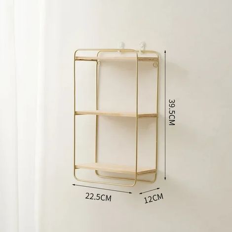 Étagère murale rectangulaire flottante (A-dorée) avec structure métallique et fond en bois, idéale pour ranger et exposer des objets du quotidien et décorer votre intérieur. (1/5)
