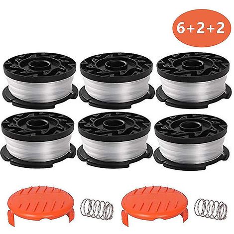 Packung mit 6 Spulen Trimmerfaden und 2 Schutzkappen zum Austauschen des Schneidfadens an Black & Decker Freischneidern (1/5)