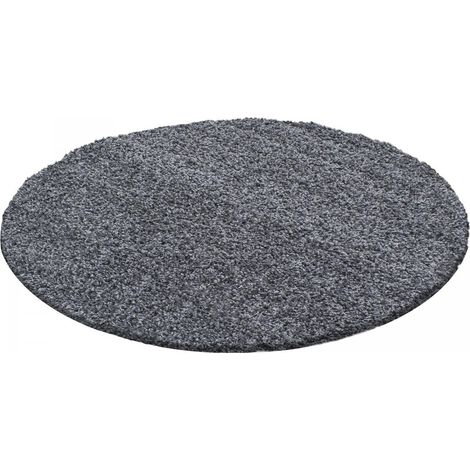 Tapis poils longs shaggy Ø80cm gris tissé rond motif uni UNI L (1/3)