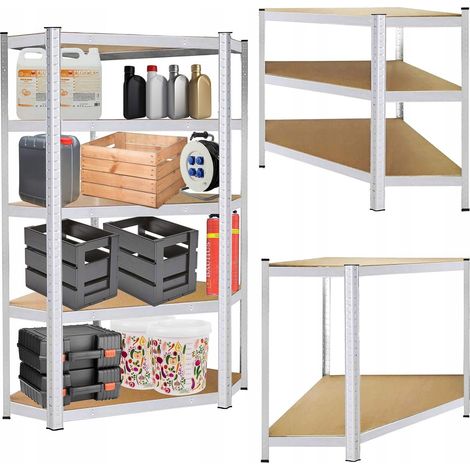SCAFFALE ANGOLARE MAGAZZINO 180x90x50 cm metallico GARAGE 5 MENSOLE 875kg (1/5)